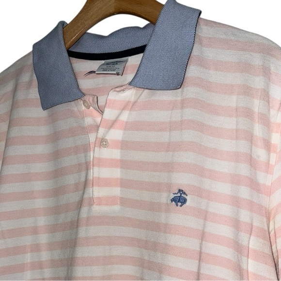 Brooks Brothers Other - Brooks Brothers Men’s XL Pink White Striped Contrast Blue Performance Polo Shirt